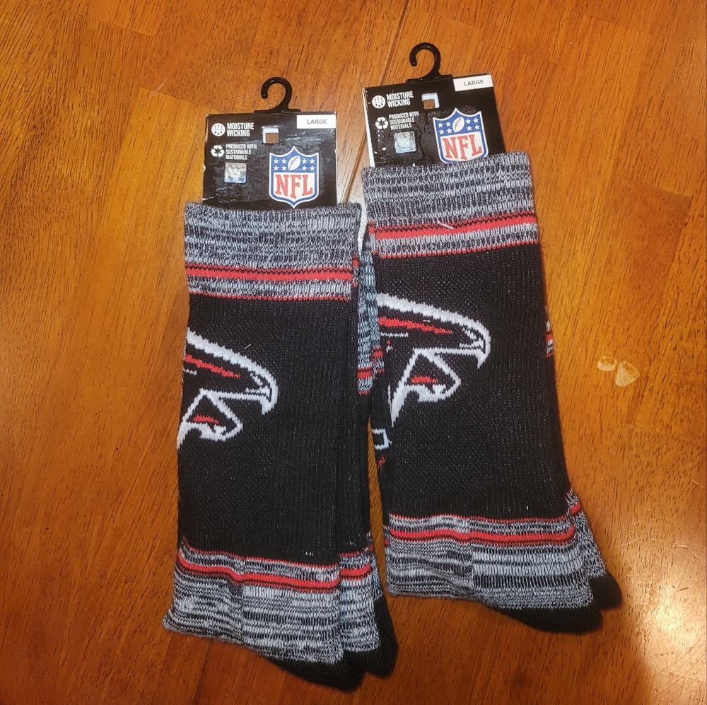 NFL LARGE ATLANTA FALCONS SOCKS LARGE 2 PAIR MOISTURE WICKING